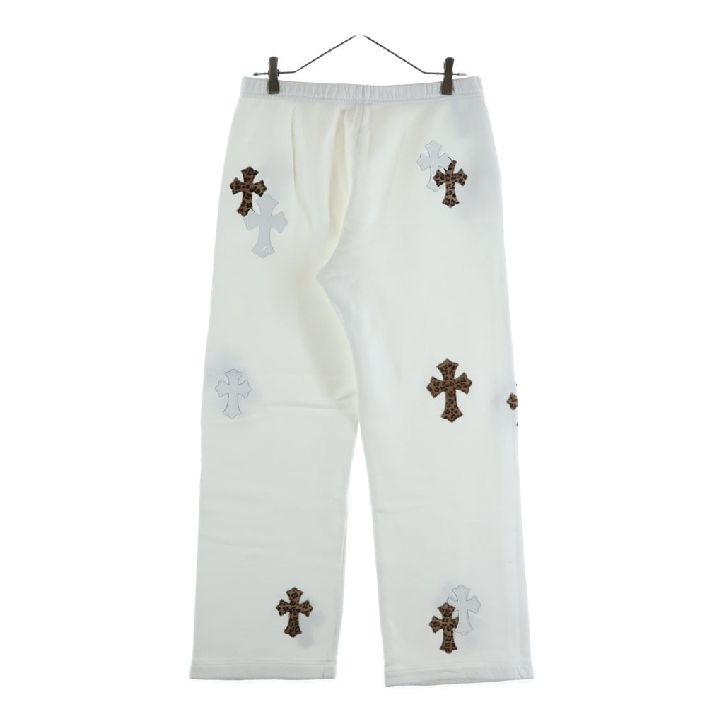 CHROME HEARTS(クロムハーツ) Y Not Multi Leather Cross Patch Sweatpants ワイノット マルチセメタリークロスパッチ エナメル ハラコレザー スウェットパンツ ホワイト