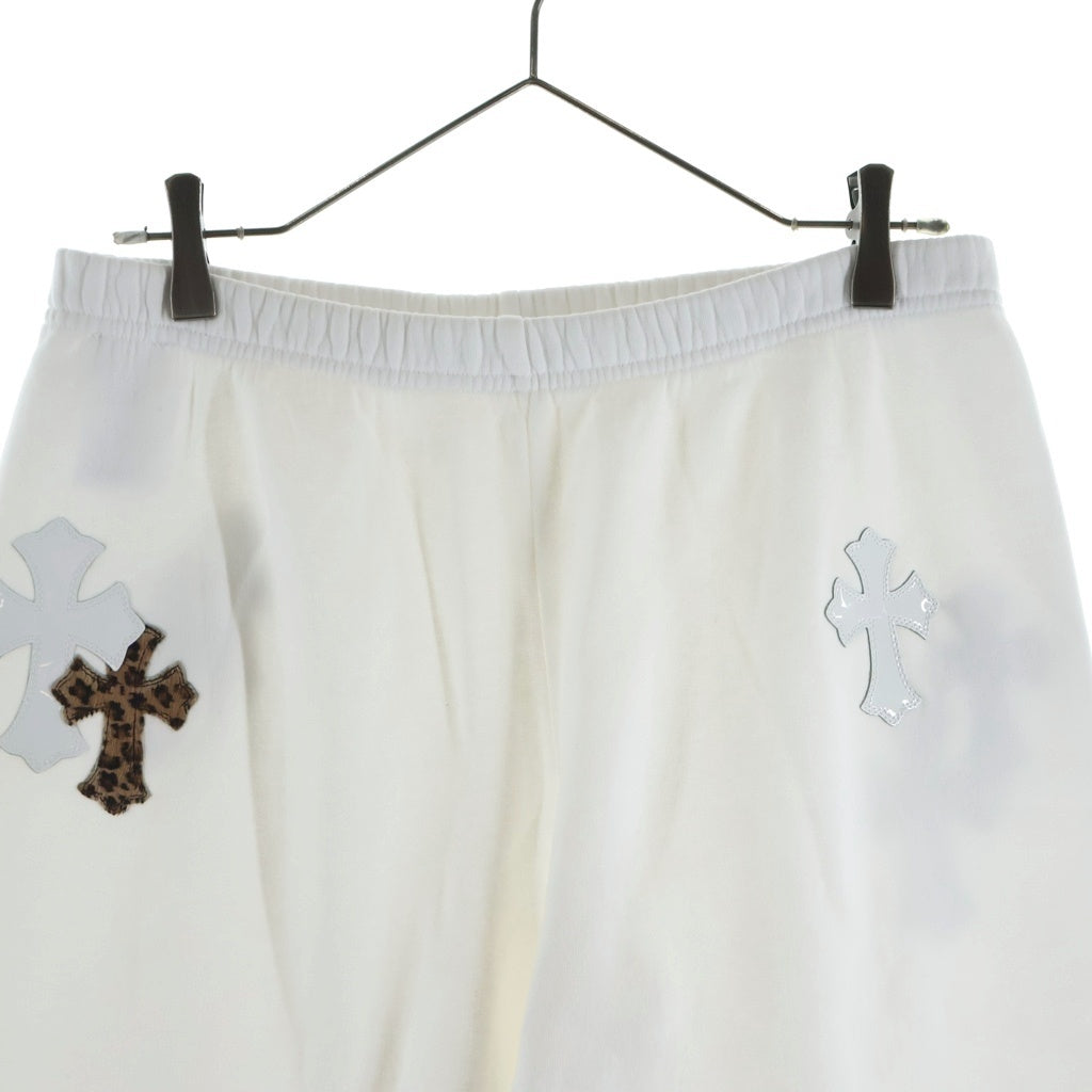 CHROME HEARTS(クロムハーツ) Y Not Multi Leather Cross Patch Sweatpants ワイノット マルチセメタリークロスパッチ エナメル ハラコレザー スウェットパンツ ホワイト