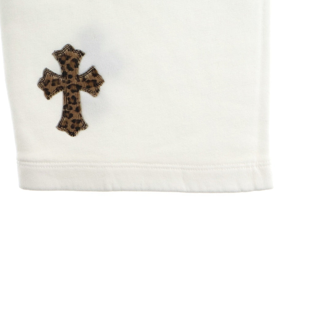 CHROME HEARTS(クロムハーツ) Y Not Multi Leather Cross Patch Sweatpants ワイノット マルチセメタリークロスパッチ エナメル ハラコレザー スウェットパンツ ホワイト