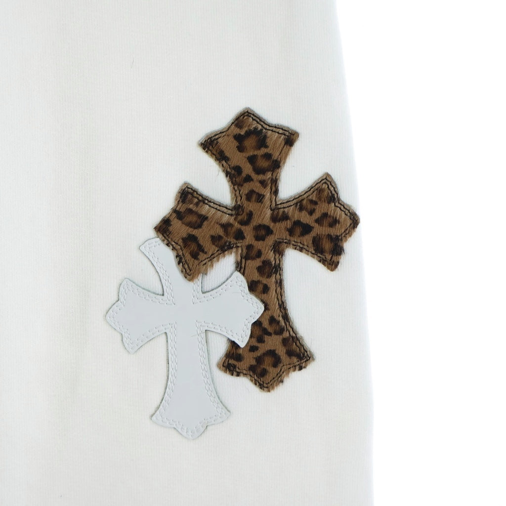 CHROME HEARTS(クロムハーツ) Y Not Multi Leather Cross Patch Sweatpants ワイノット マルチセメタリークロスパッチ エナメル ハラコレザー スウェットパンツ ホワイト