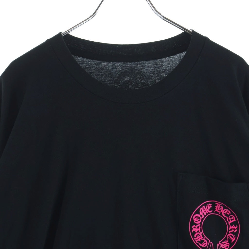 CHROME HEARTS(クロムハーツ) FLRL CRS HORSESHOE L/S 袖フローラルプリント クルーネック長袖Tシャツカットソー ブラック /ピンク