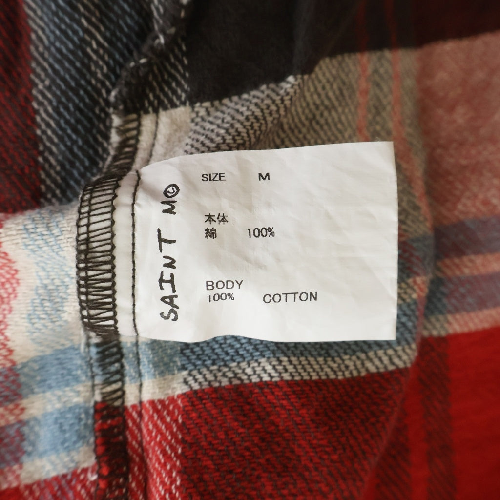 SAINT MICHAEL(セントマイケル) 25AW FLANNEL SHIRT SM-HR1-0000-043 ダメージ加工 長袖フランネルシャツ レッド