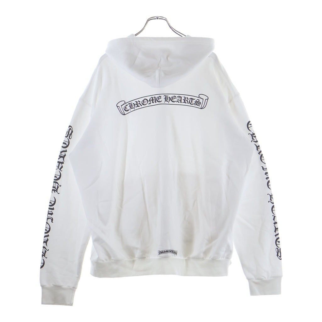 CHROME HEARTS(クロムハーツ) SWTSHRT HD ZIP 袖ロゴ バックスクロールラベルプリント ジップアップパーカー ホワイト