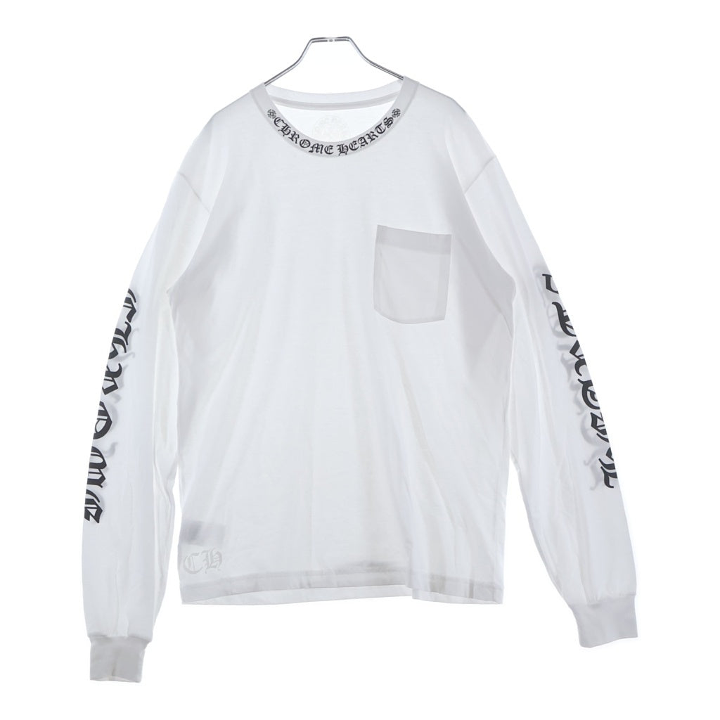 CHROME HEARTS(クロムハーツ) CH LS NECK LOGO ネックロゴプリント 袖ロゴ 長袖Tシャツ ロングスリーブカットソー ホワイト