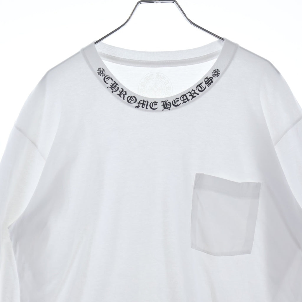 CHROME HEARTS(クロムハーツ) CH LS NECK LOGO ネックロゴプリント 袖ロゴ 長袖Tシャツ ロングスリーブカットソー ホワイト