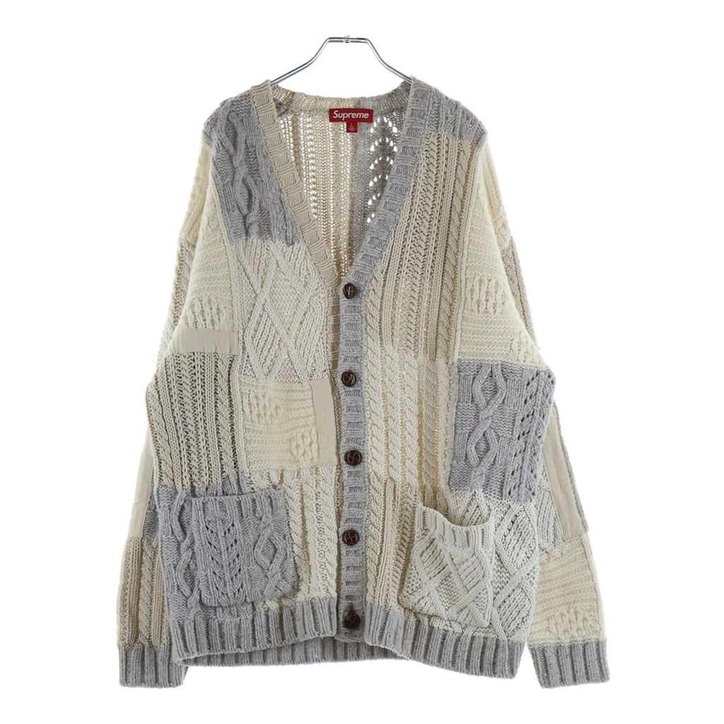 SUPREME(シュプリーム) 23AW Cable Knit Cardigan パッチワーク ケーブルニット アイボリー