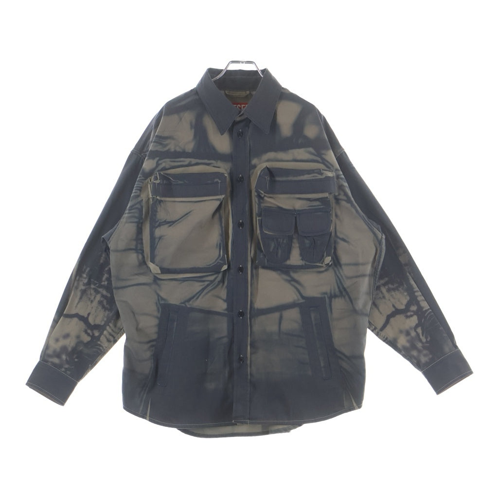 DIESEL(ディーゼル) 24SS S-CADD Oversized printed denim shirt オーバーサイズ プリントデニムシャツ A121570QHAY ネイビー/ブラウン