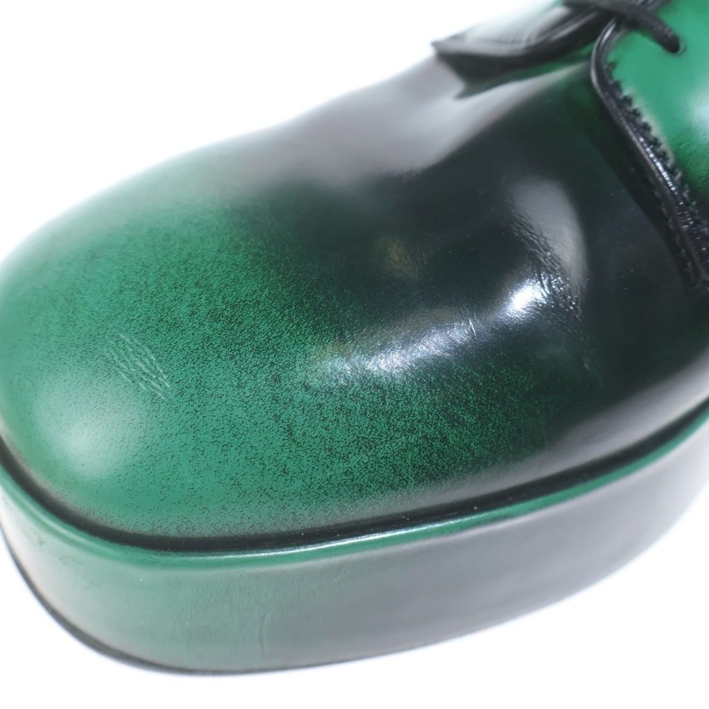 PRADA(プラダ) Brushed Leather Laced Derby Shoes スクエアトゥ レザーシューズ グラデーション グリーン