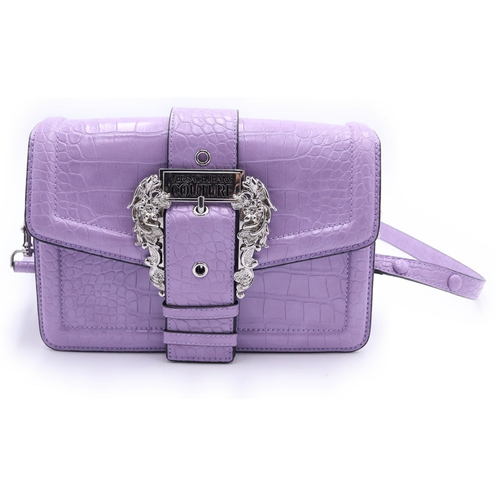 VERSACE JEANS COUTURE(ヴェルサーチジーンズクチュール) クロコ 型押し ロゴバックル ショルダーバック ピンク レディース