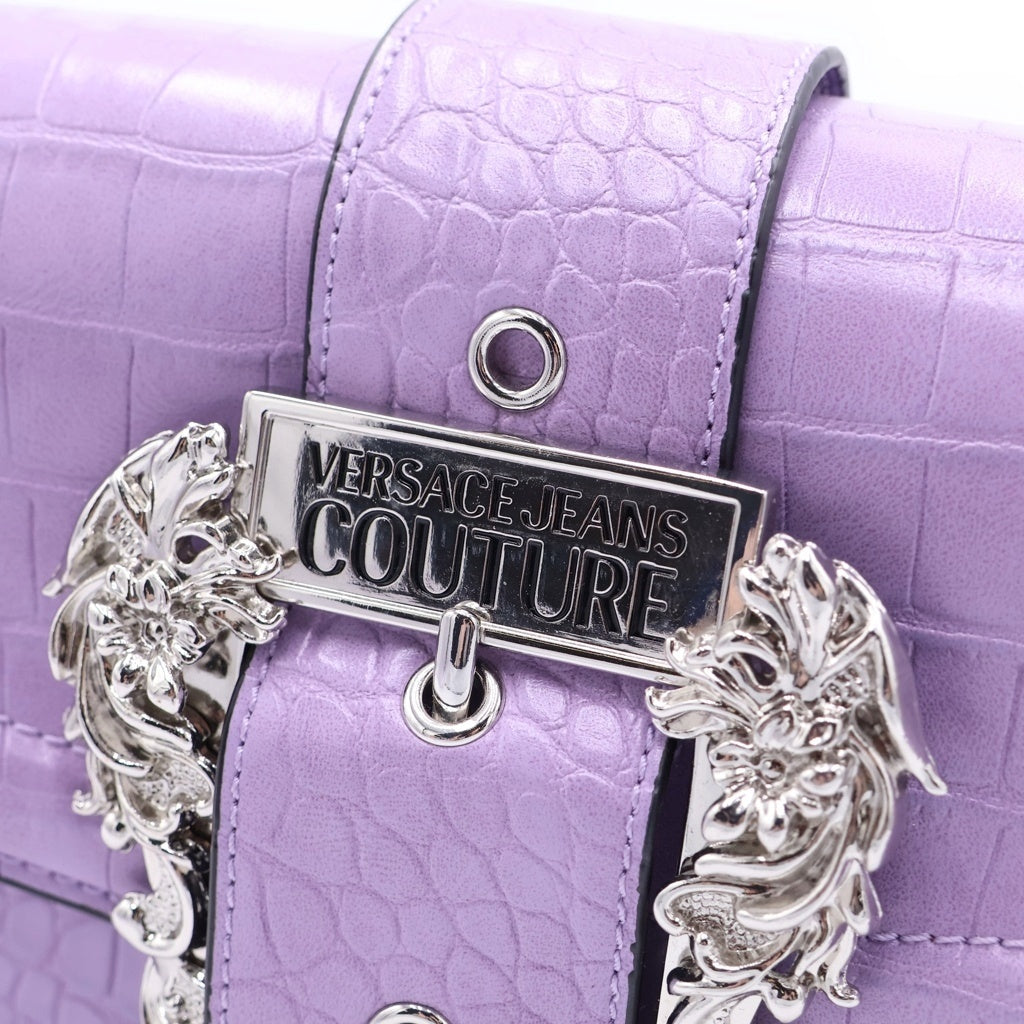 VERSACE JEANS COUTURE(ヴェルサーチジーンズクチュール) クロコ 型押し ロゴバックル ショルダーバック ピンク レディース
