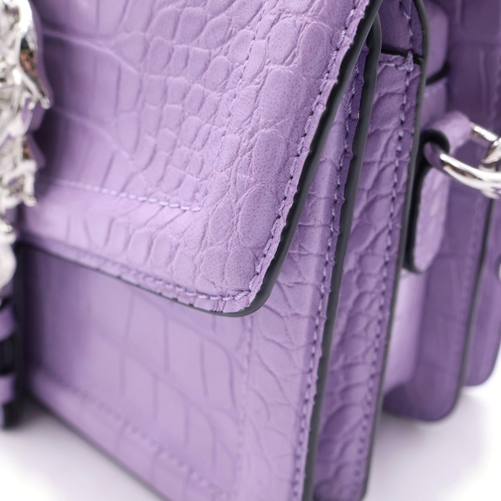VERSACE JEANS COUTURE(ヴェルサーチジーンズクチュール) クロコ 型押し ロゴバックル ショルダーバック ピンク レディース