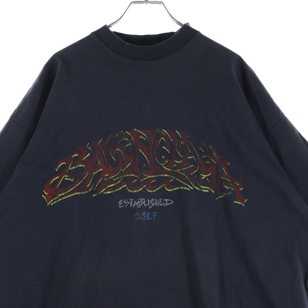 BALENCIAGA(バレンシアガ) 23AW Off Shore Oversized T-shirt 739028 TPVM8 ヴィンテージ加工 オーバーサイズド 半袖Tシャツ カットソー チャコールグレー