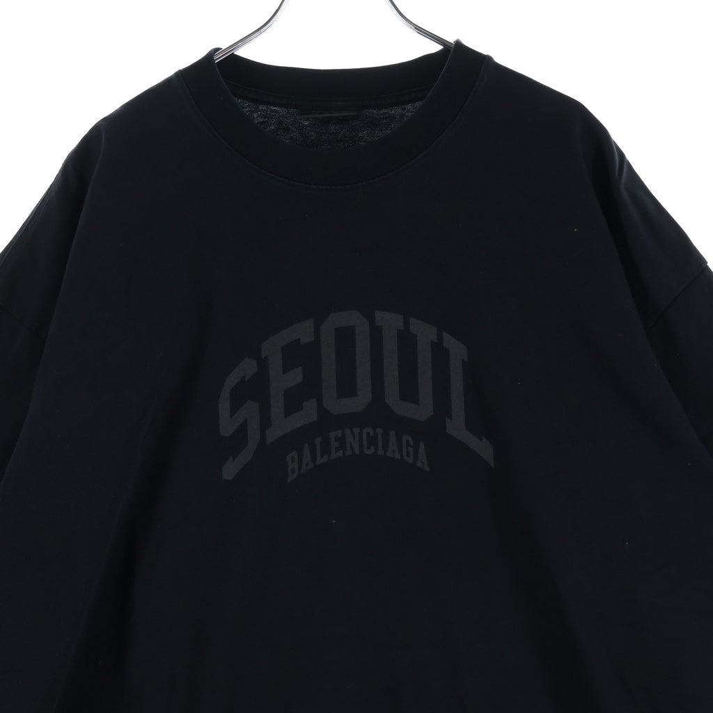 BALENCIAGA(バレンシアガ) SEOUL Logo T-Shirt ソウルプリント クルーネック半袖Tシャツカットソー ブラック 612966 TLVL9