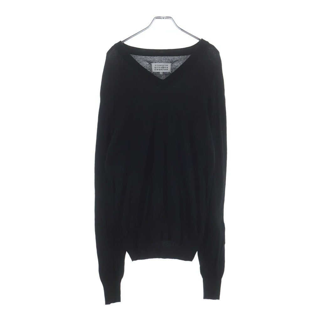 Maison Martin Margiela(メゾンマルタンマルジェラ) 18AW スウェードエルボーパッチ 4つタグ S50HA0818 Vネック ハイゲージ クルーネックセーター ブラック
