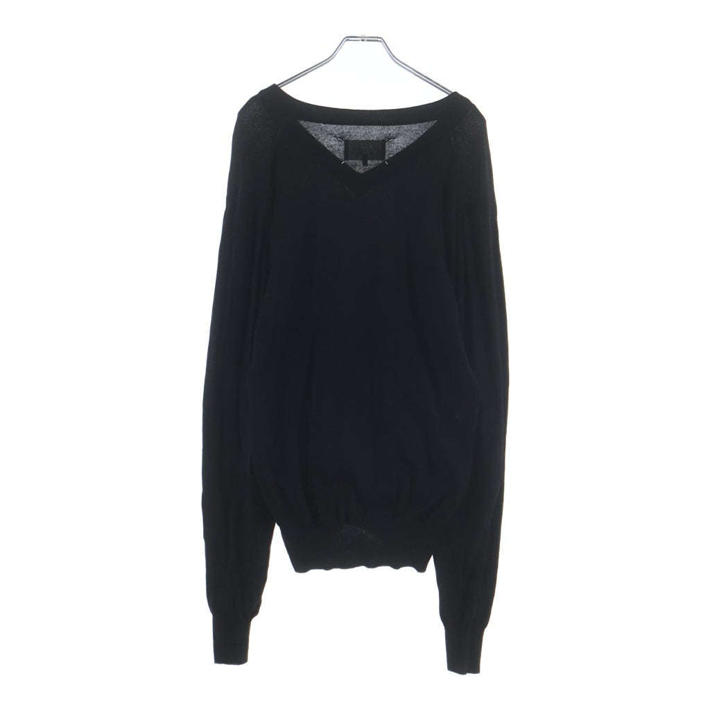 Maison Martin Margiela(メゾンマルタンマルジェラ) 18AW スウェードエルボーパッチ 4つタグ S50HA0818 Vネック ハイゲージ クルーネックセーター ブラック