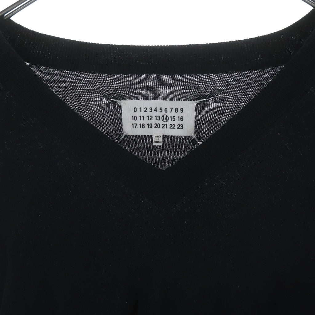 Maison Martin Margiela(メゾンマルタンマルジェラ) 18AW スウェードエルボーパッチ 4つタグ S50HA0818 Vネック ハイゲージ クルーネックセーター ブラック