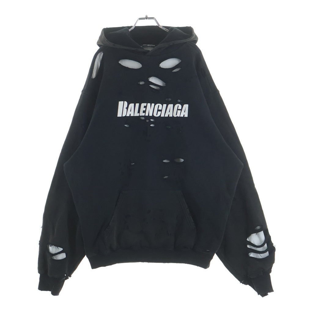 BALENCIAGA(バレンシアガ) 21SS DESTROYED HOODIE デストロイド 汚れ加工 フーディ プルオーバーパーカー 659403 ブラック