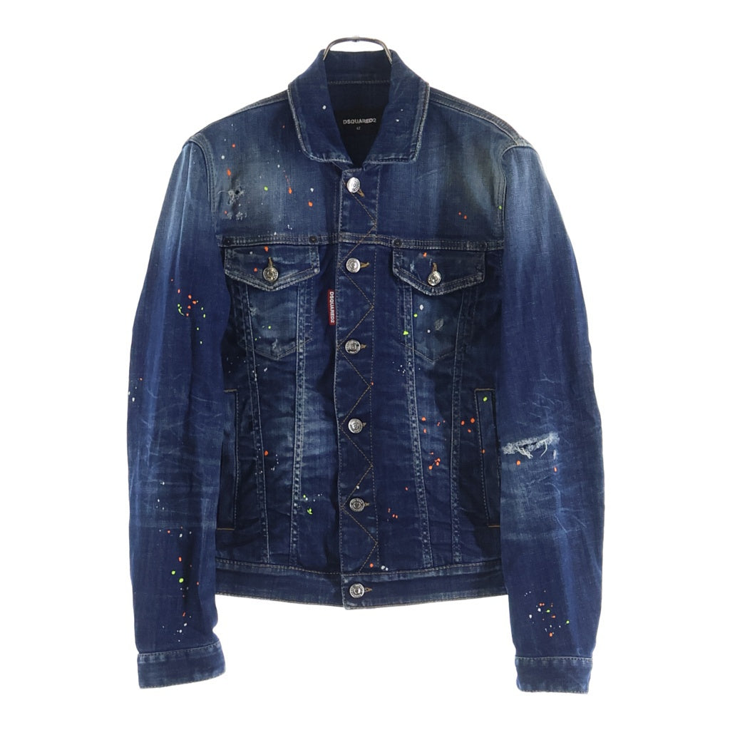 DSQUARED2(ディースクエアード) 23SS ペイント ダメージ加工 デニムジャケット S74AM1386 インディゴ