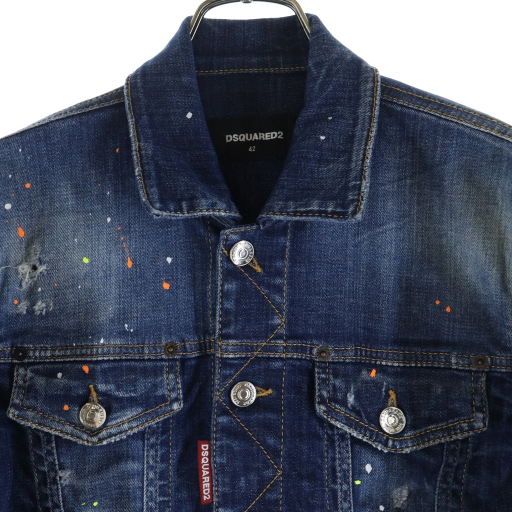 DSQUARED2(ディースクエアード) 23SS ペイント ダメージ加工 デニムジャケット S74AM1386 インディゴ