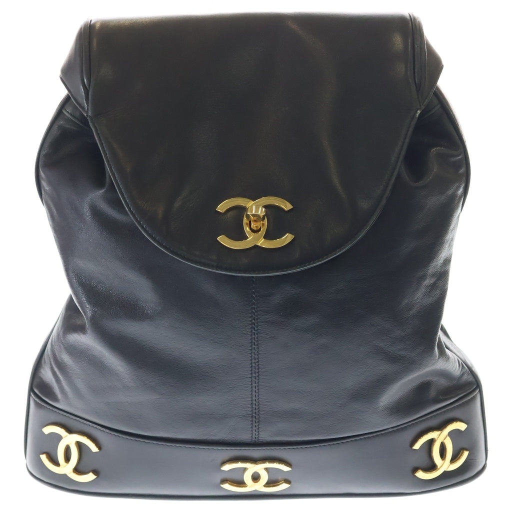 CHANEL(シャネル) ヴィンテージ トリプルココマーク GD金具 バックパック ブラック/ゴールド レディース