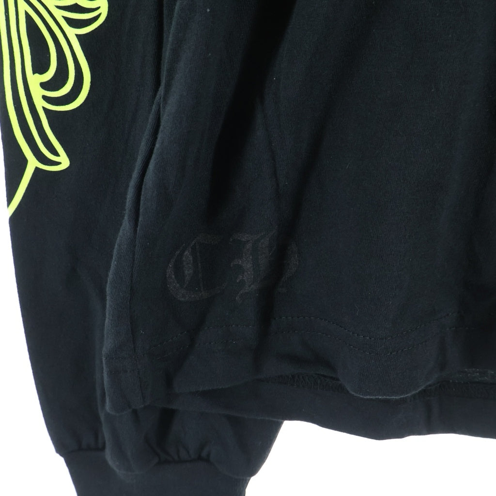 CHROME HEARTS(クロムハーツ) Floral Cross Horseshoe Long Sleeve Tee フローラルクロス ホースシュー ロングスリーブ Tシャツ ブラック/ネオンイエロー
