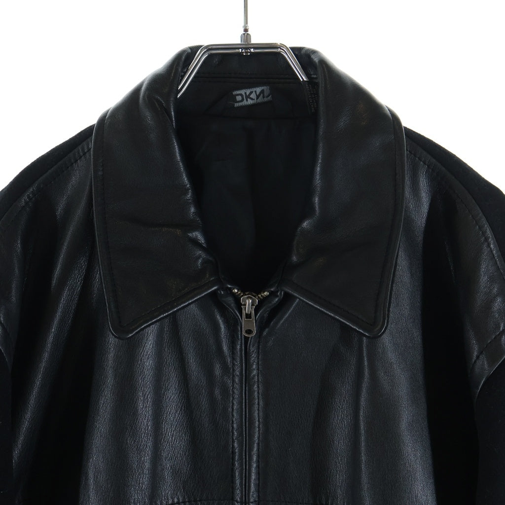 DKNY(ダナキャラン) 90s-00s レザー切替 ウール スイングトップ ブラック