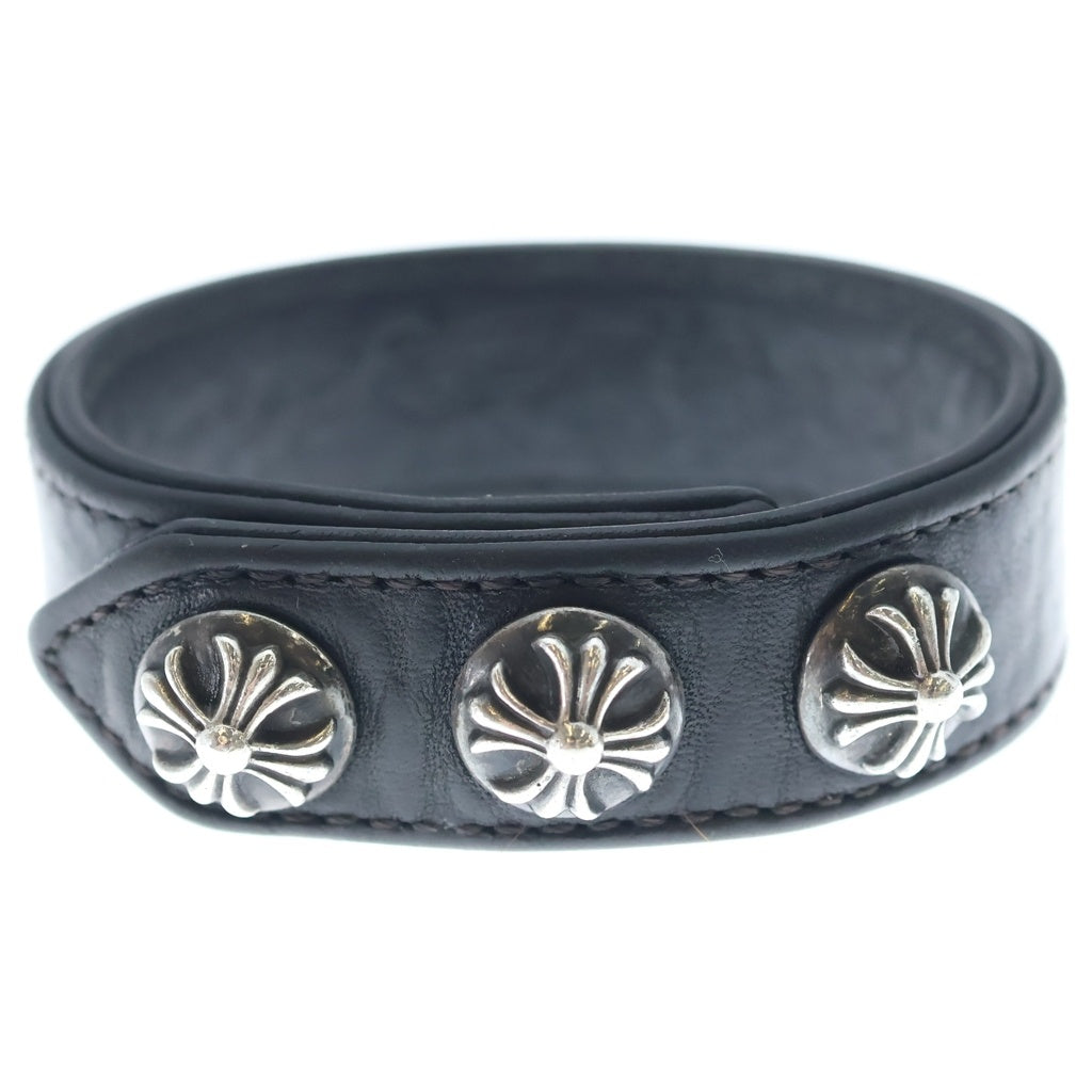 CHROME HEARTS(クロムハーツ) 3BTN 2SNP クロスボール 3ボタン2スナップ レザーブレスレット ブラック/シルバー BCA123