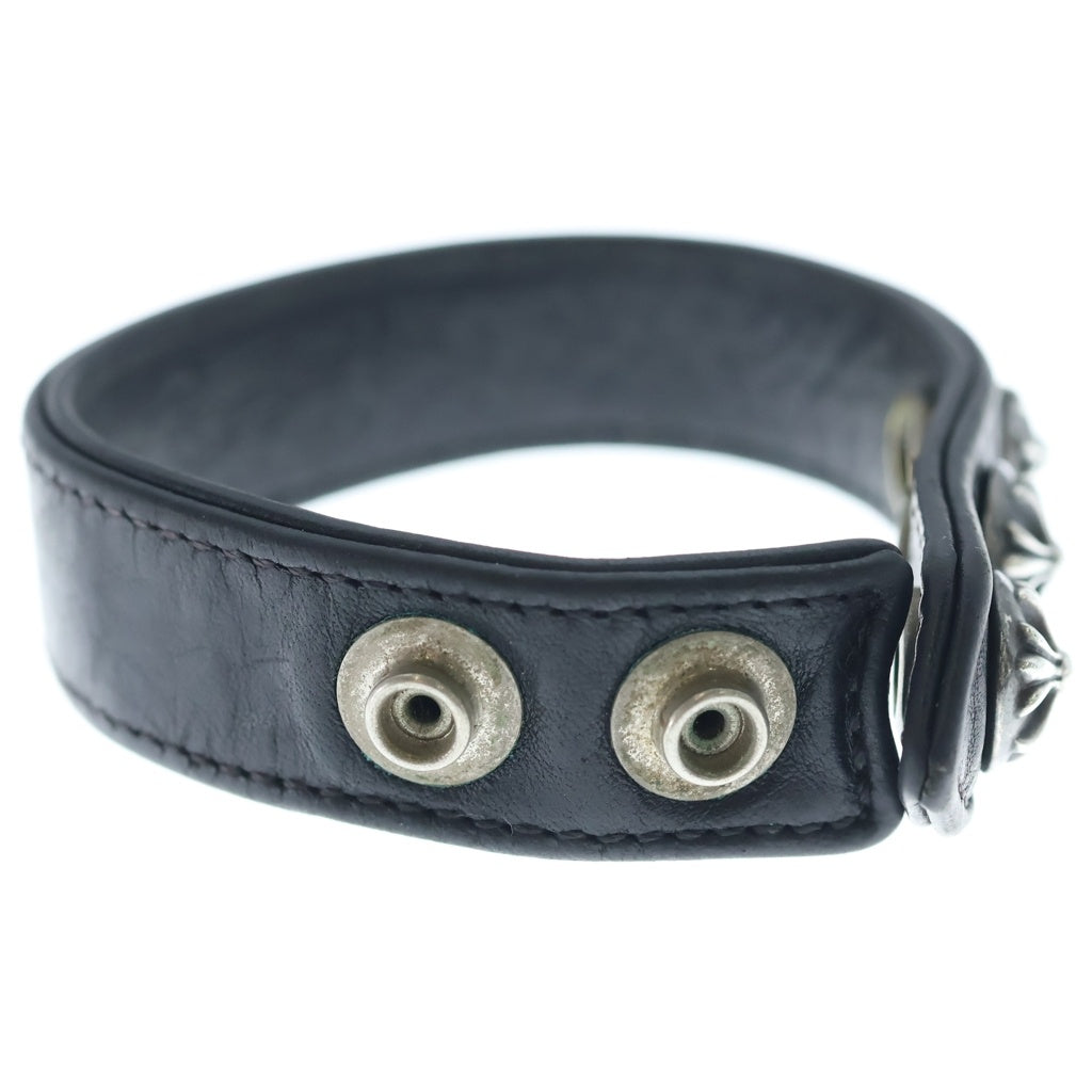 CHROME HEARTS(クロムハーツ) 3BTN 2SNP クロスボール 3ボタン2スナップ レザーブレスレット ブラック/シルバー BCA123