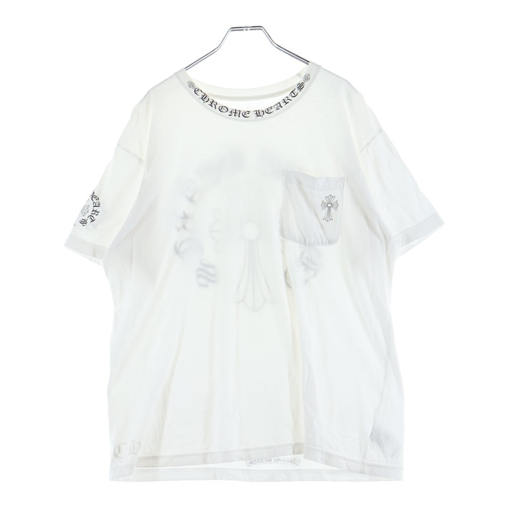 CHROME HEARTS(クロムハーツ) Back Cross Neck Logo Tee バッククロスネックロゴ半袖Tシャツ ポケット付き ホワイト