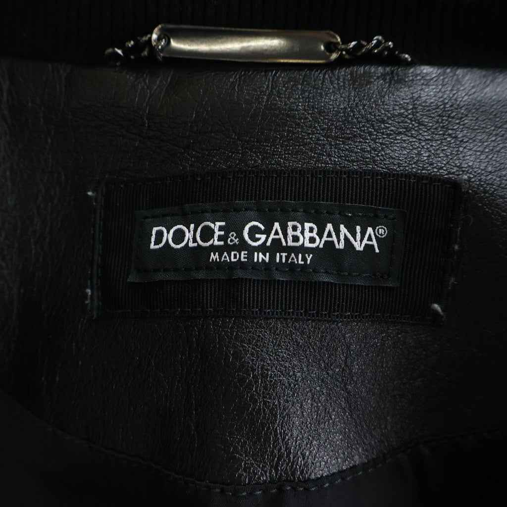 DOLCE & GABBANA(ドルチェアンドガッバーナ) ラムレザー ロゴパッチ ジップアップ ジャケット ブラック G9ZY5L