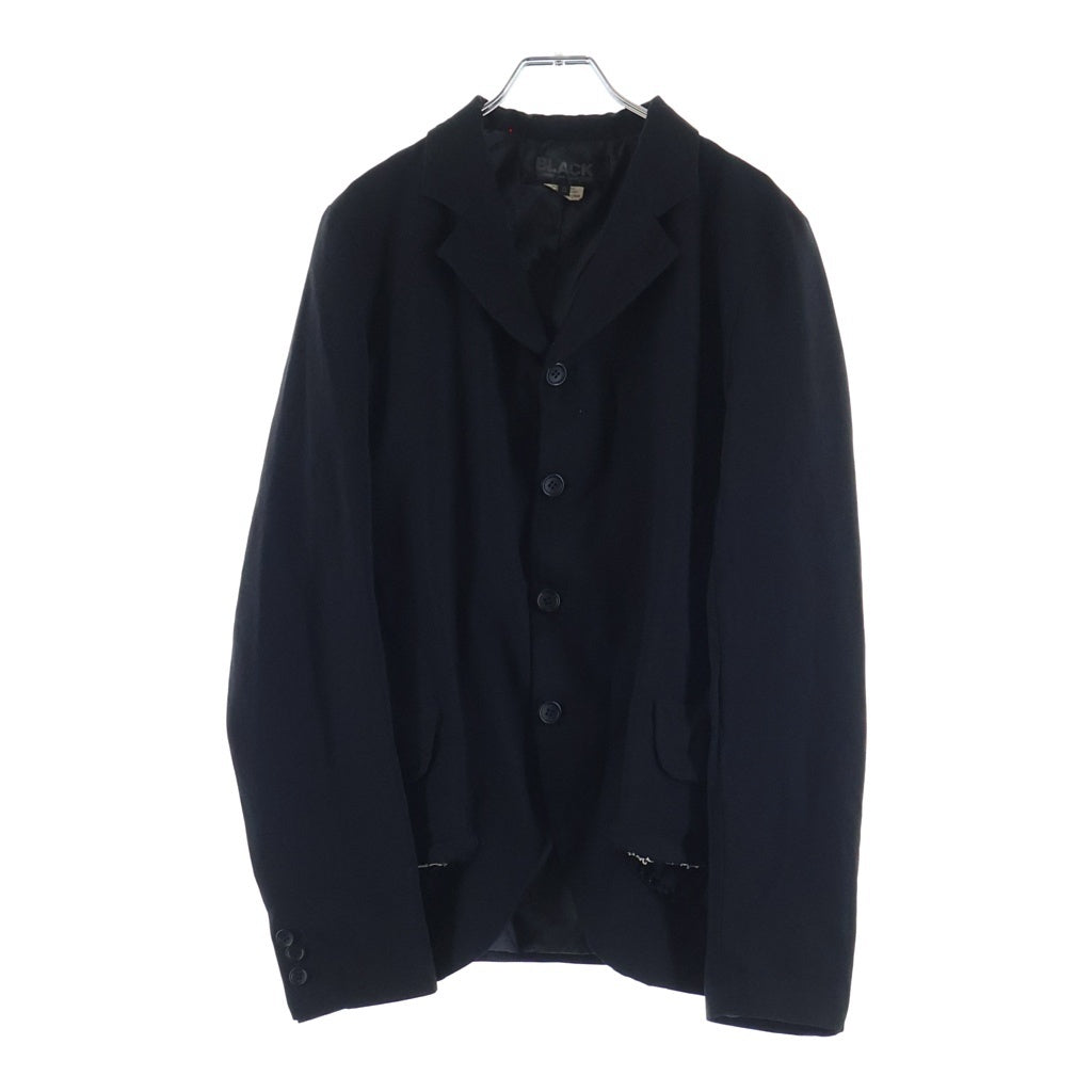 BLACK COMME des GARCONS(ブラックコムデギャルソン) 15SS カッティング フリル ギャバジン ノーカラー テーラードジャケット 1O-J016 ブラック レディース