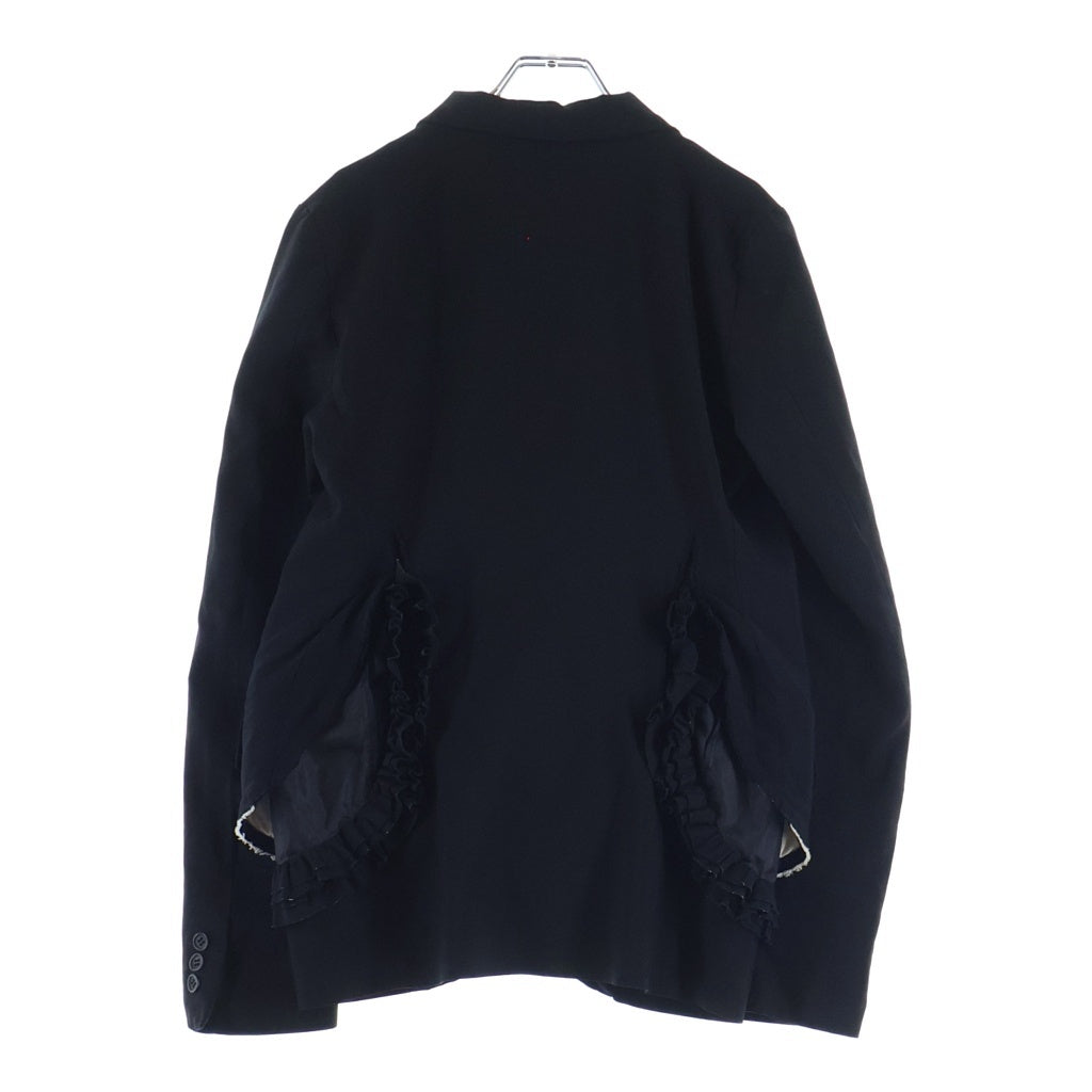 BLACK COMME des GARCONS(ブラックコムデギャルソン) 15SS カッティング フリル ギャバジン ノーカラー テーラードジャケット 1O-J016 ブラック レディース