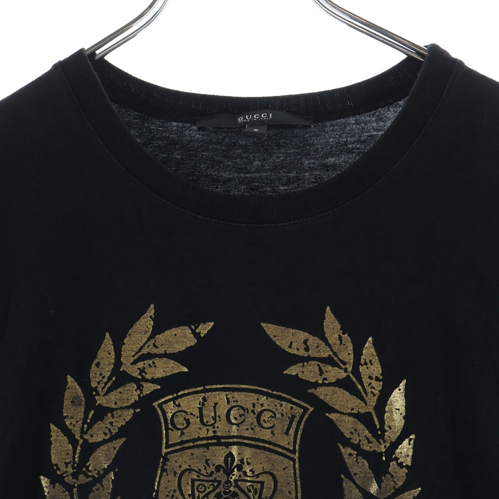 GUCCI(グッチ) ゴールドラメプリント 205314.X3335 カレッジ 半袖Tシャツ ブラック レディース
