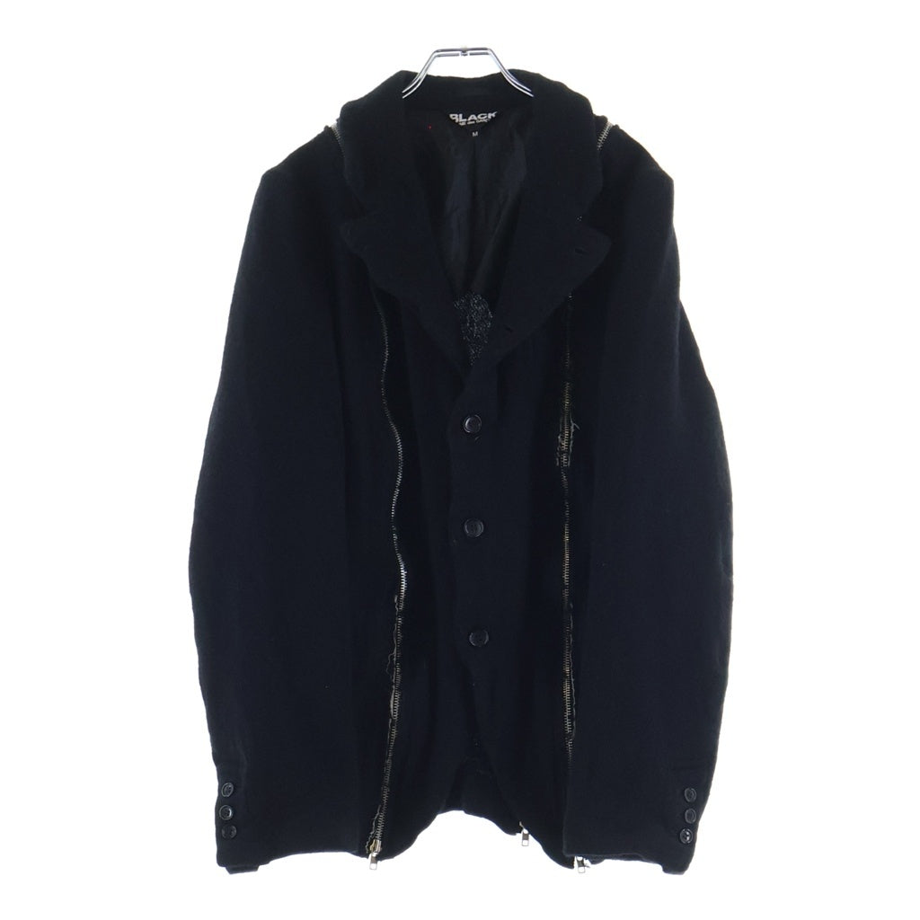 BLACK COMME des GARCONS(ブラックコムデギャルソン) 24AW ウールナイロンツイード中 製品後加工 縮絨 ジップデザイン ジャケット ブラック レディース