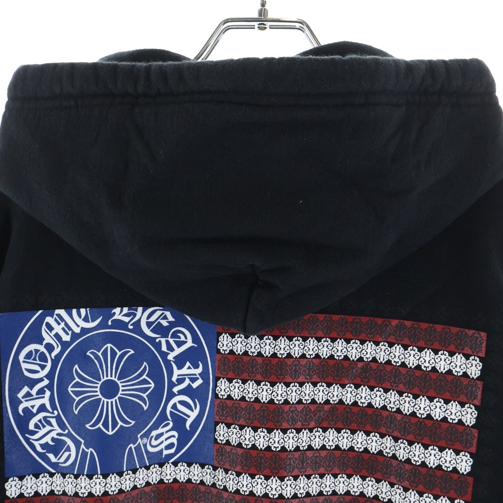 CHROME HEARTS(クロムハーツ) SWTSHRT HOODIE メリカンフラッグ 星条旗 ホースシュープリント プルオーバーパーカー ブラック