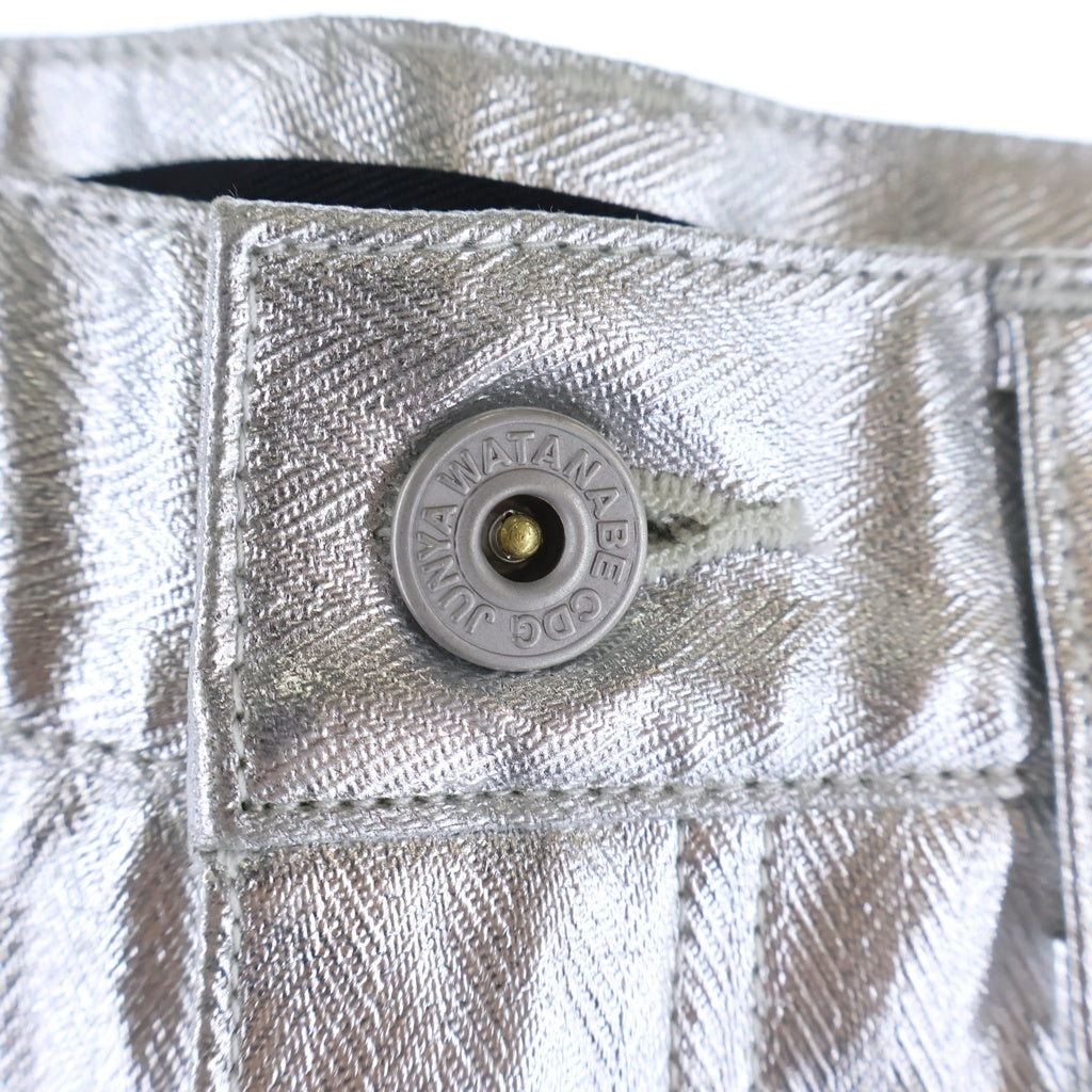 JUNYA WATANABE COMME des GARCONS(ジュンヤワタナベ コムデギャルソン) 25SS メタリック コーティング バイカー JO-S005 ミニスカート シルバー レディース
