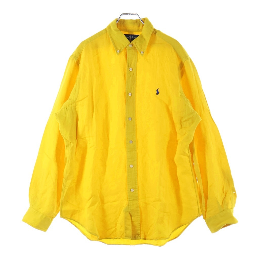 POLO RALPH LAUREN(ポロラルフローレン) 90s シルクリネン 胸ポニー ボタンダウン 長袖シャツ イエロー