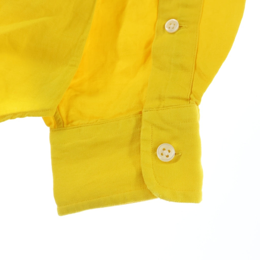 POLO RALPH LAUREN(ポロラルフローレン) 90s シルクリネン 胸ポニー ボタンダウン 長袖シャツ イエロー