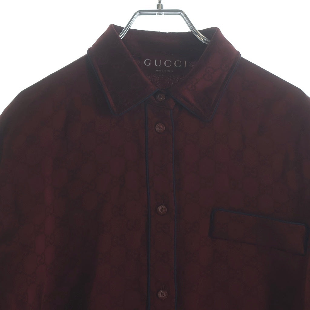GUCCI(グッチ) 25SS ウエストリボン付 GG 836292 パイピング サテンシャツ レディース