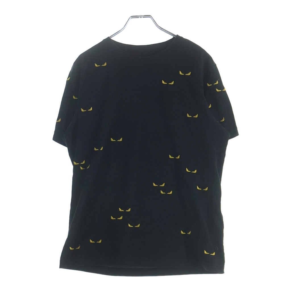 FENDI(フェンディ) 猫目 総柄 クルーネック半袖Tシャツカットソー ブラック FY0894 ACN9
