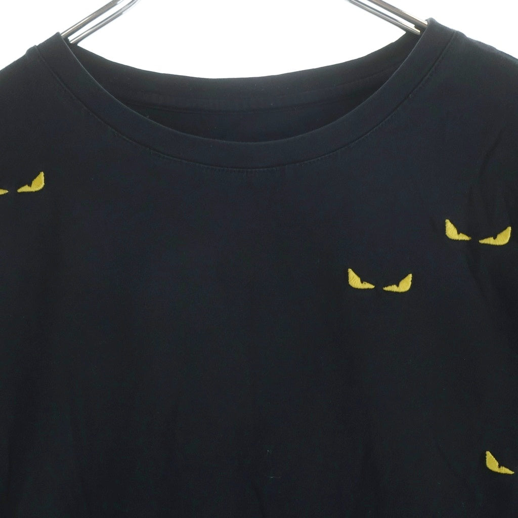 FENDI(フェンディ) 猫目 総柄 クルーネック半袖Tシャツカットソー ブラック FY0894 ACN9
