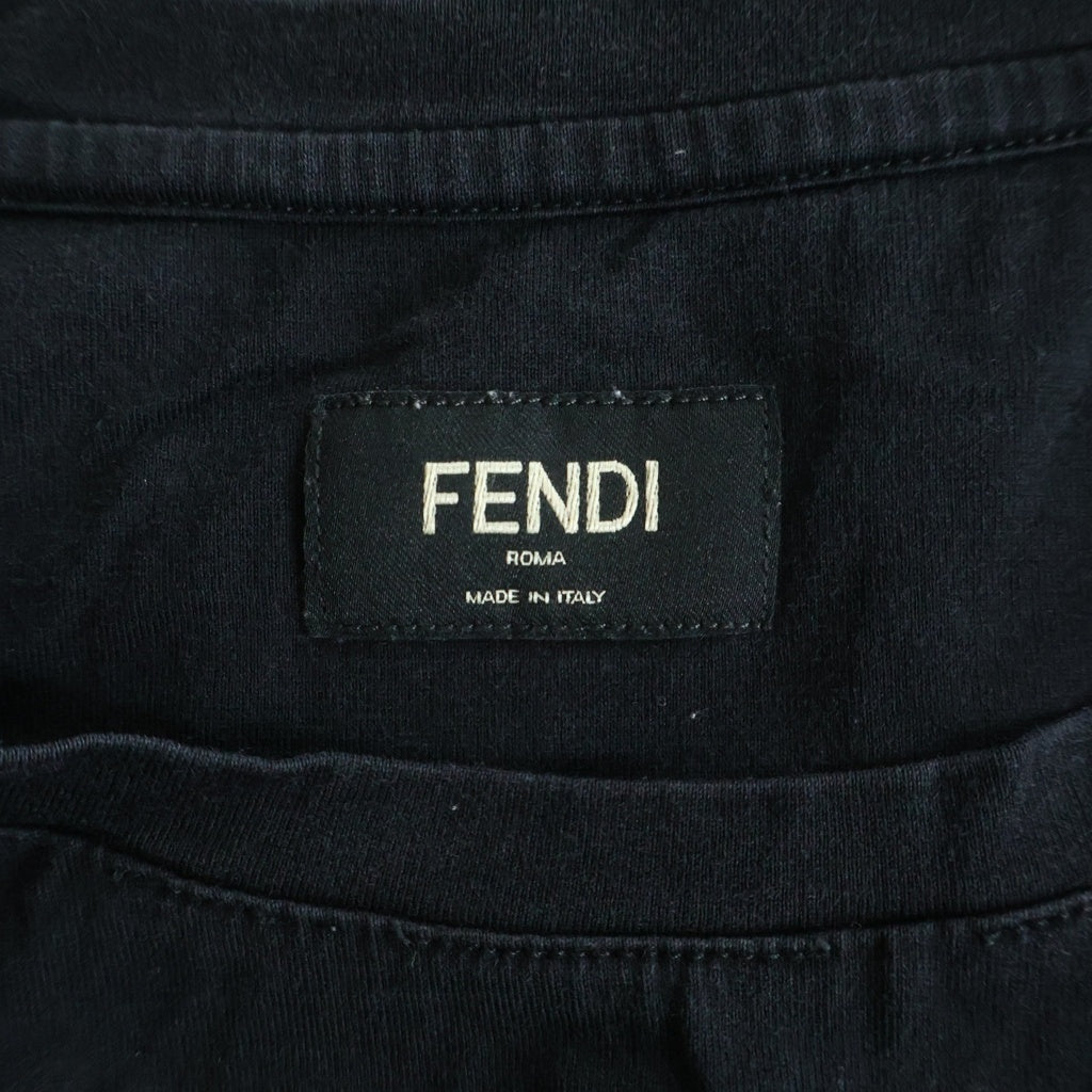 FENDI(フェンディ) 猫目 総柄 クルーネック半袖Tシャツカットソー ブラック FY0894 ACN9