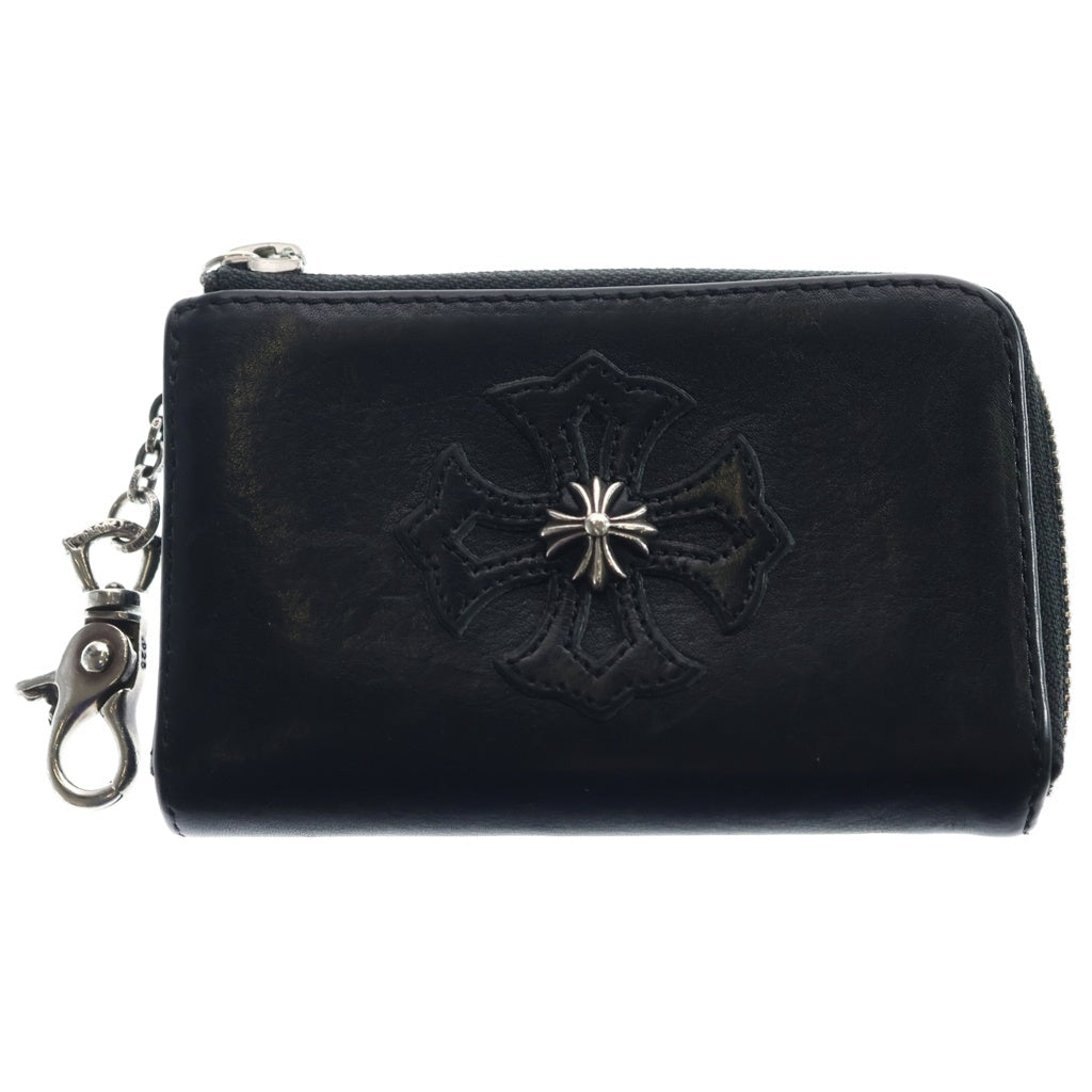 CHROME HEARTS(クロムハーツ) LEATHER ZIP PAPER CHAIN COIN POUCH W/CLIP CHクロス レザージップ ペーパーチェーン コインケース ポーチ ブラック