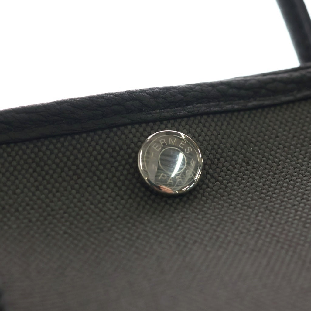 HERMES(エルメス) ガーデンパーティTPM レザー ハンド トートバッグ シルバー金具 G刻印 ブラック/グレー - レディース