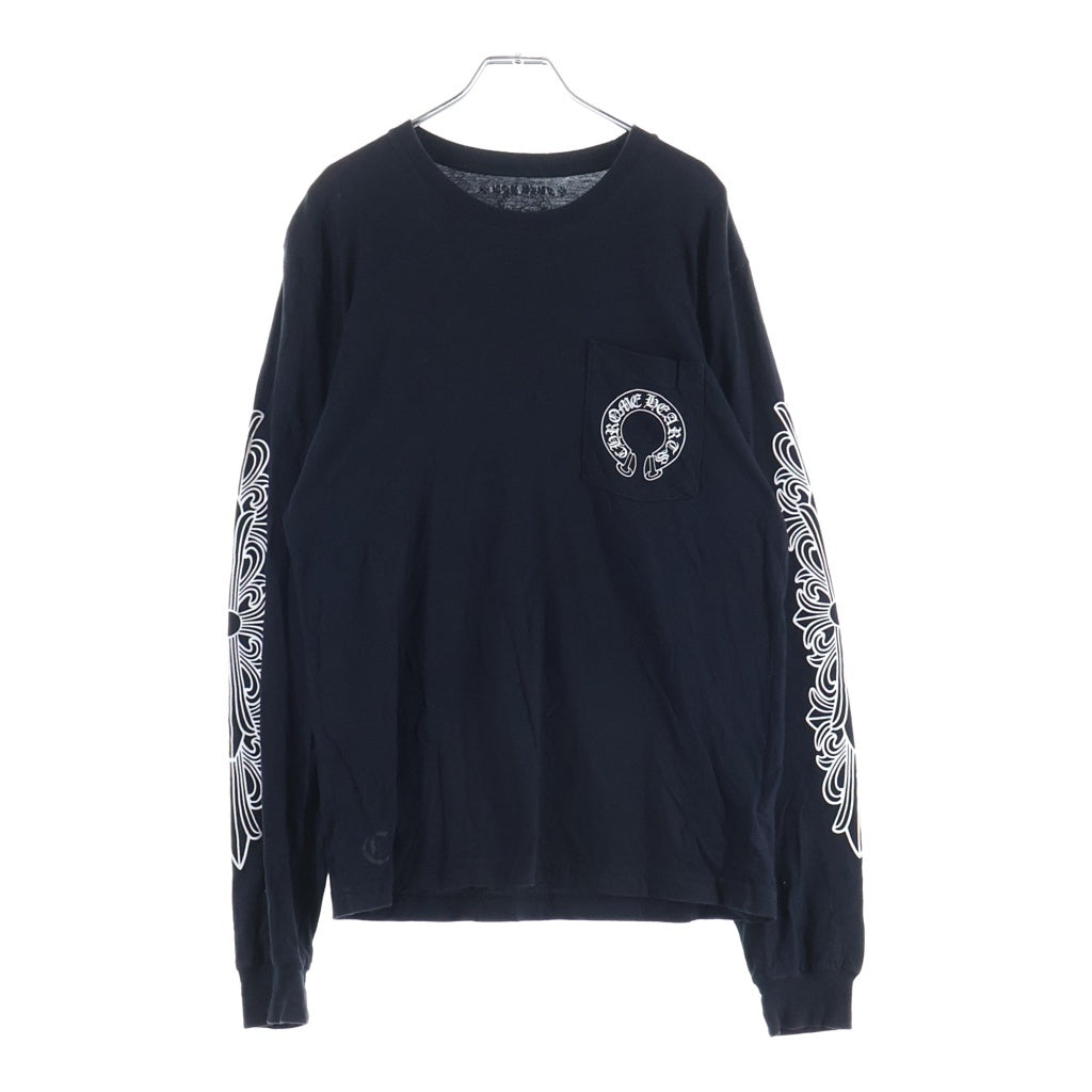 CHROME HEARTS(クロムハーツ) CH L/S T-SHIRT アームフローラル バックホースシュープリント 長袖Tシャツ ロンT ブラック