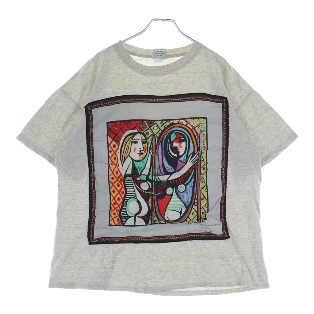 VINTAGE(ヴィンテージ) 90s パブロ ピカソ スカーフパッチワーク アートプリント クルーネック半袖Tシャツカットソー グレー