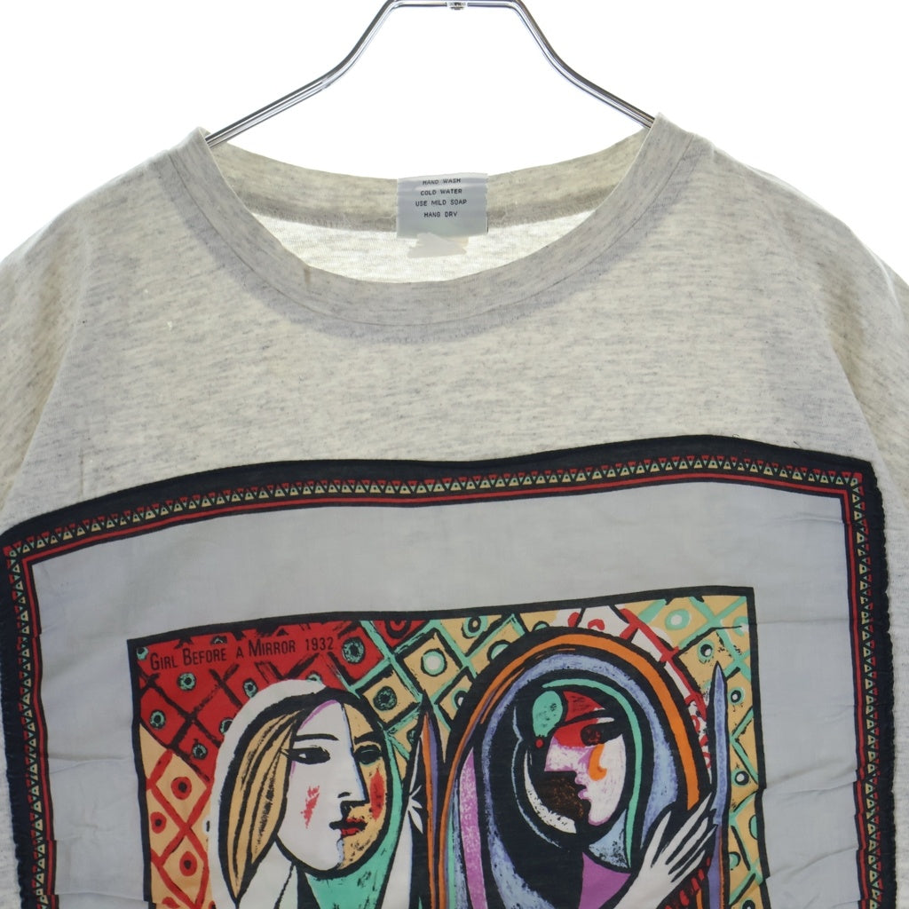 VINTAGE(ヴィンテージ) 90s パブロ ピカソ スカーフパッチワーク アートプリント クルーネック半袖Tシャツカットソー グレー