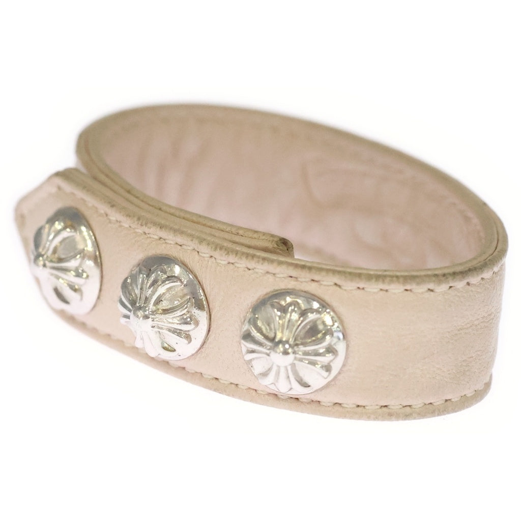 CHROME HEARTS(クロムハーツ) 3BTN 2SNP クロスボール 3ボタン2スナップ レザーブレスレット ベージュ/シルバー BCA123