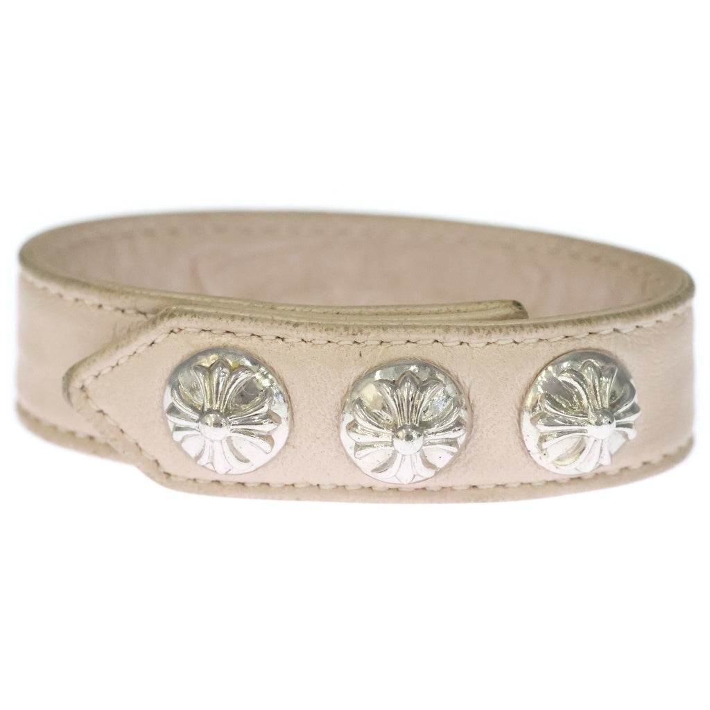 CHROME HEARTS(クロムハーツ) 3BTN 2SNP クロスボール 3ボタン2スナップ レザーブレスレット ベージュ/シルバー BCA123