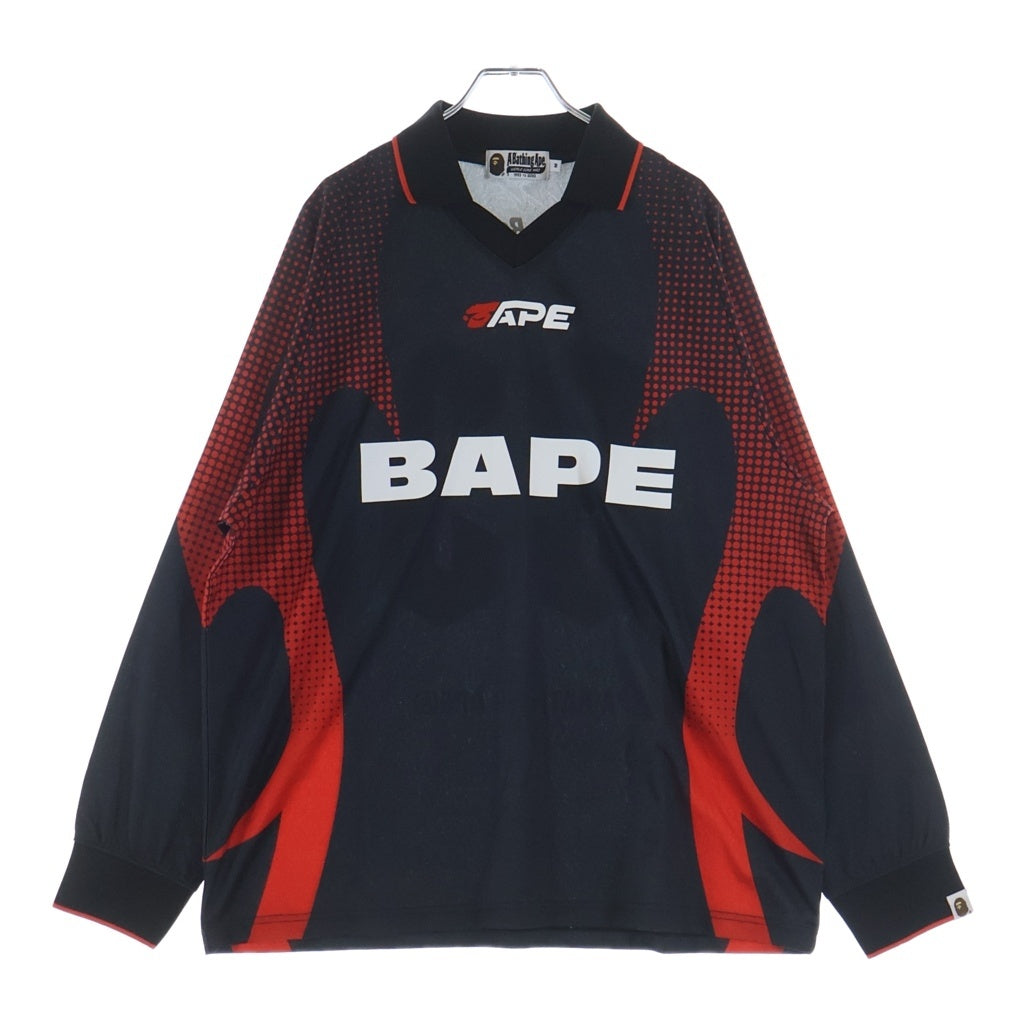 A BATHING APE(アベイシングエイプ) FLAME MONOGRAM JACQUARD LOGO RELAXED FIT FOOTBALL JERSEY フットボール長袖ジャージ 001LTM301310M レッド/ブラック